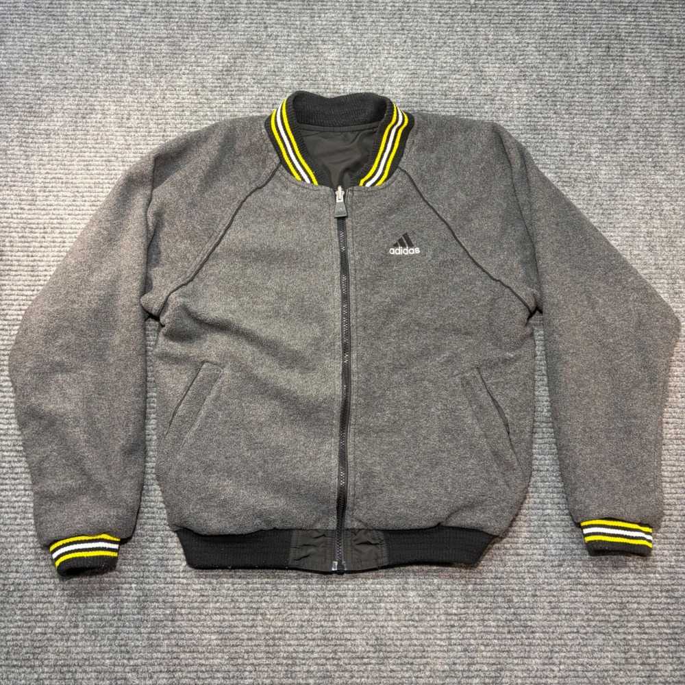 Vintage Adidas Reversible Bomber Jacket Grey Fleece Black Nylon Mens Small Bee